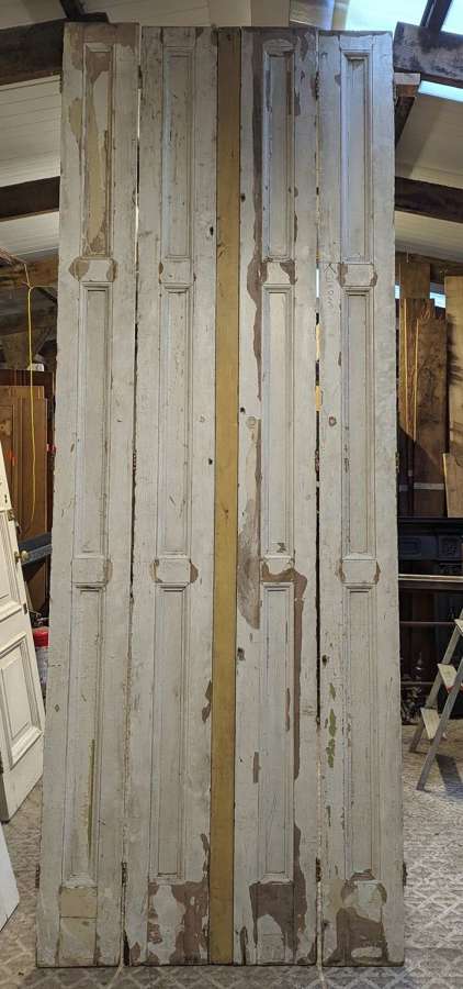 CS0148 FOUR TALL RECLAIMED PAINTED PINE VICTORIAN SHUTTERS