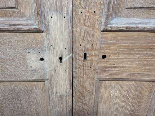 DP0498 PAIR OF RECLAIMED SOLID OAK 1 OVER 2 PANEL DOORS C.1910