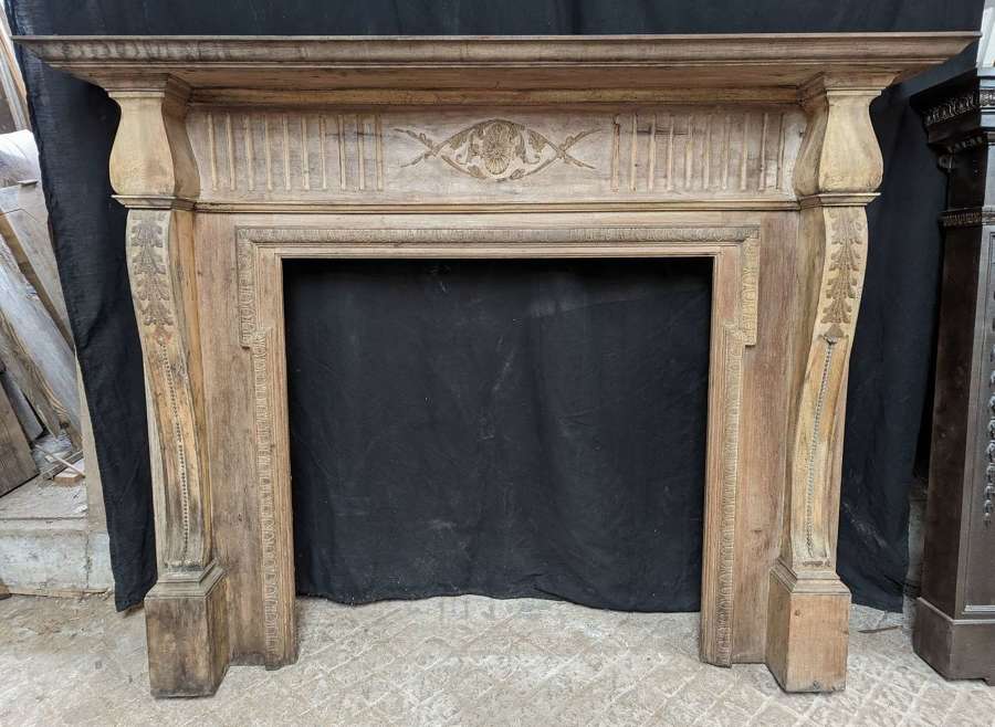 FS0313 A LARGE RECLAIMED SATINWOOD & GESSO CARVED FIRE SURROUND