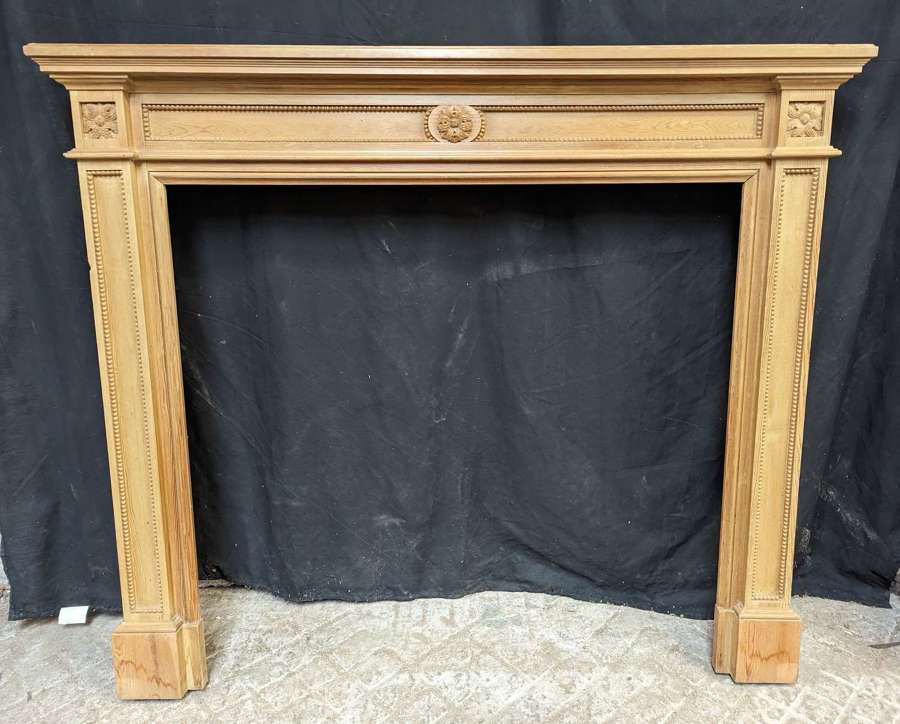 FS0314 RECLAIMED HAND CARVED LATE ARTS & CRAFTS PINE FIRE SURROUND
