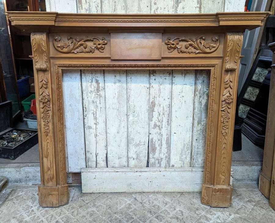 FS0320 RECLAIMED REPRODUCTION DECORATIVE CARVED PINE FIRE SURROUND