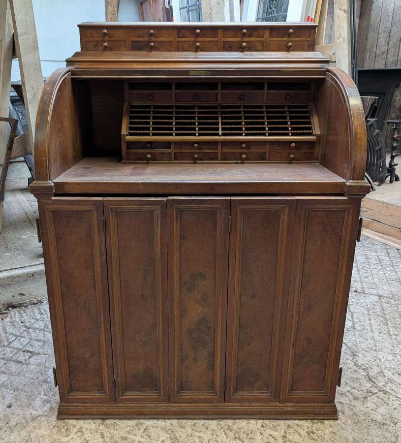 M2031 RECLAIMED TAMBOUR / ROLLTOP COPYWRITERS DESK / CABINET C.1910