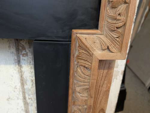 FS0369 RECLAIMED LARGE DECORATIVE CARVED PINE FIRE SURROUND WITH SLATE