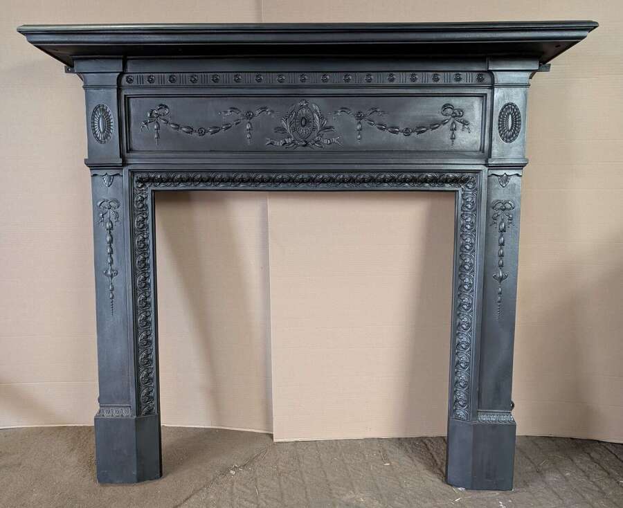 FS0374 LARGE RECLAIMED VICTORIAN ADAM STYLE CAST IRON FIRE SURROUND