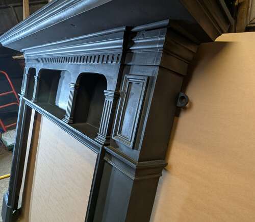 FS0379 A VERY LARGE HANDSOME RECLAIMED CAST IRON FIRE SURROUND C.1900