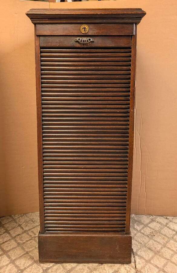 M2046 RECLAIMED WOODEN TAMBOUR FRONTED MUSIC CABINET / FILING CABINET