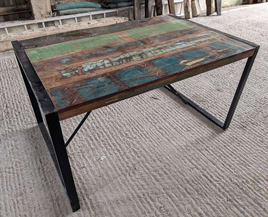 M2063 RECLAIMED INDUSTRIAL STYLE DINING TABLE INTERESTING WOODEN TOP