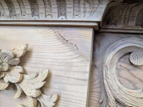 FS0386 AN ELEGANT RECLAIMED VICTORIAN STRIPPED PINE CARVED FIRE SURROUND