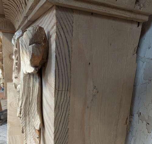 FS0386 AN ELEGANT RECLAIMED VICTORIAN STRIPPED PINE CARVED FIRE SURROUND