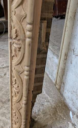 FS0386 AN ELEGANT RECLAIMED VICTORIAN STRIPPED PINE CARVED FIRE SURROUND
