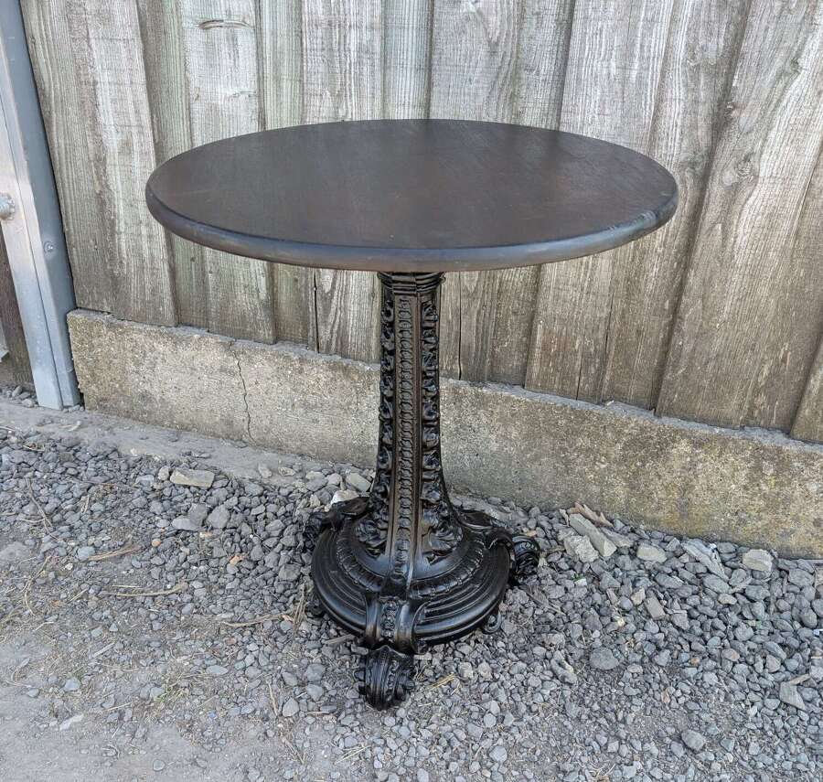 M2078 RECLAIMED VICTORIAN CAST IRON & MAHOGANY PUB TABLE / BISTRO TABLE