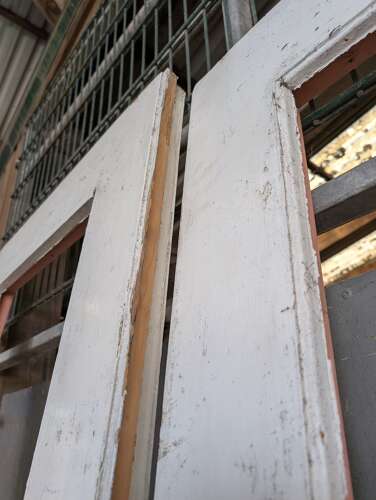 DP0541 PAIR OF RECLAIMED PAINTED PINE DOORS FOR GLAZING INTERNAL / EXTERNAL USE