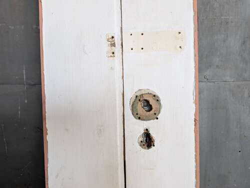 DP0541 PAIR OF RECLAIMED PAINTED PINE DOORS FOR GLAZING INTERNAL / EXTERNAL USE