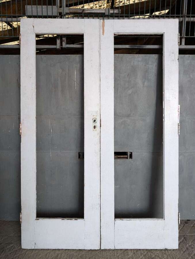 DP0542 PAIR OF RECLAIMED PAINTED PINE DOORS FOR GLAZING INTERNAL / EXTERNAL USE