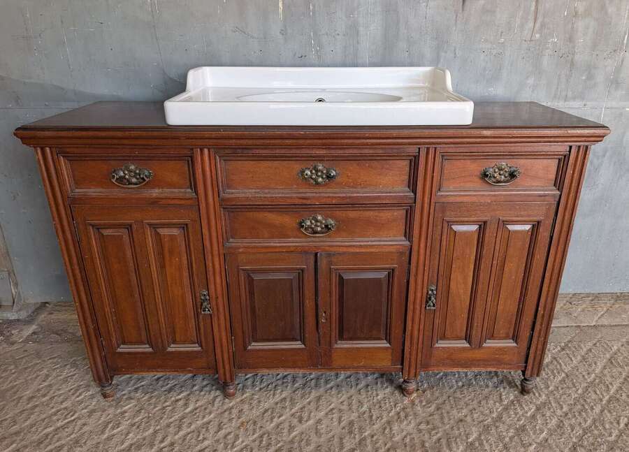 M2095 A RECLAIMED EDWARDIAN SIDEBOARD FITTED WITH MODERN BASIN / SINK UNIT