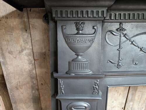 FS0406 A VERY LARGE ELEGANT RECLAIMED ANTIQUE CAST IRON FIRE SURROUND