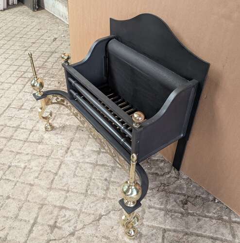 FB0183 A RECLAIMED REPRODUCTION CAST IRON AND BRASS FIRE BASKET / GRATE
