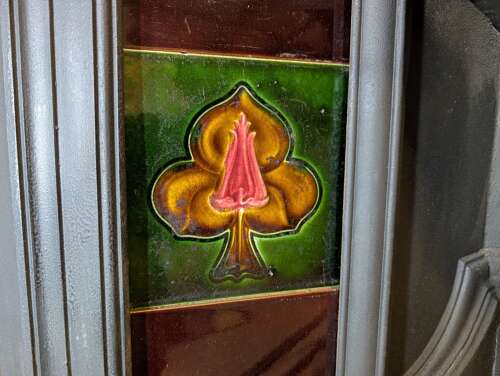 FC0259 ATTRACTIVE RECLAIMED ART NOUVEAU ANTIQUE TILED CAST IRON COMBINATION FIRE