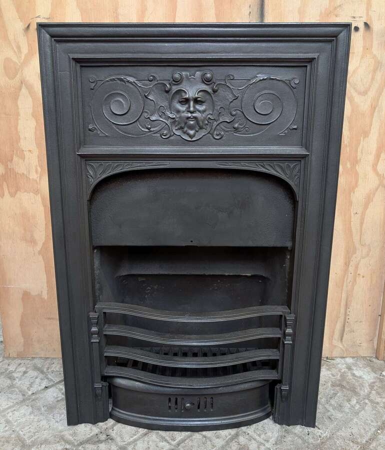 FI0119 RECLAIMED ANTIQUE CAST IRON FIRE INSERT BY SHUFFREY & STOOL AND FIRE BACK