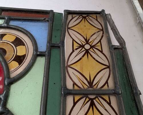 M2171 A RECLAIMED VICTORIAN HAND PAINTED STAINED GLASS PANEL FOR RESTORATION