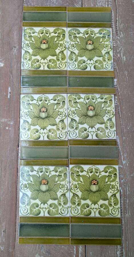 M2244 RECLAIMED ANTIQUE ARTS AND CRAFTS FIRE TILES WITH THINNER BORDER TILES