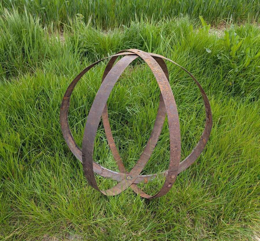 M2322 A METAL GARDEN SPHERE / GARDEN ART WHISKEY BARREL HOOPS RECLAIMED