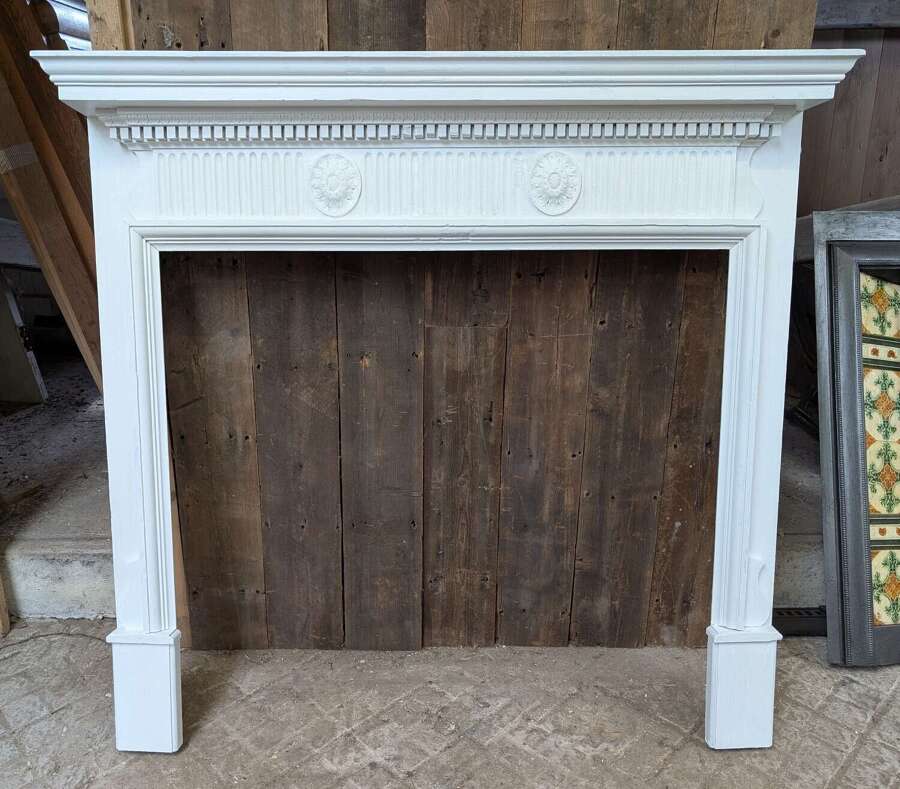 FS0474 A RECLAIMED DECORATIVE CARVED PAINTED PINE FIRE SURROUND