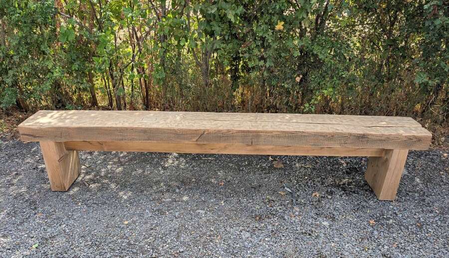M2363 A LONG CHUNKY RECLAIMED RUSTIC PINE BENCH L 239cm