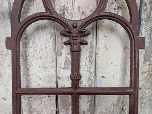 M2374 AN ATTRACTIVE RECLAIMED ARCHED CAST IRON WINDOW GLASS INCLUDED -NOT FITTED