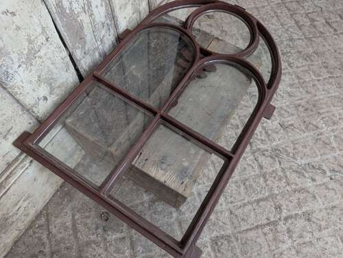 M2374 AN ATTRACTIVE RECLAIMED ARCHED CAST IRON WINDOW GLASS INCLUDED -NOT FITTED