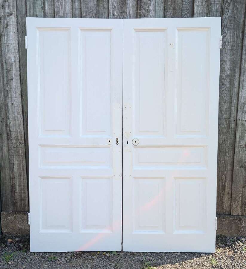 DP0584 TWO MATCHING 5 PANEL PAINTED PINE DOORS COULD BE USED TO MAKE PAIR