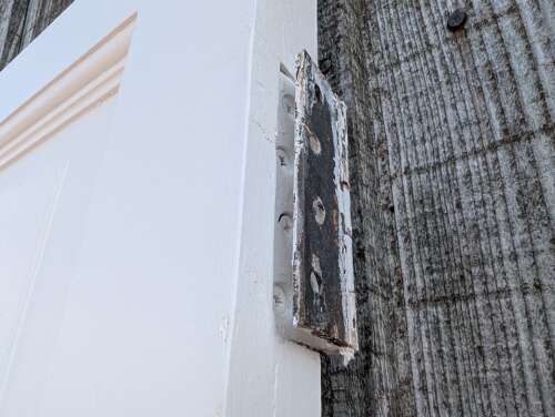 DP0584 TWO MATCHING 5 PANEL PAINTED PINE DOORS COULD BE USED TO MAKE PAIR