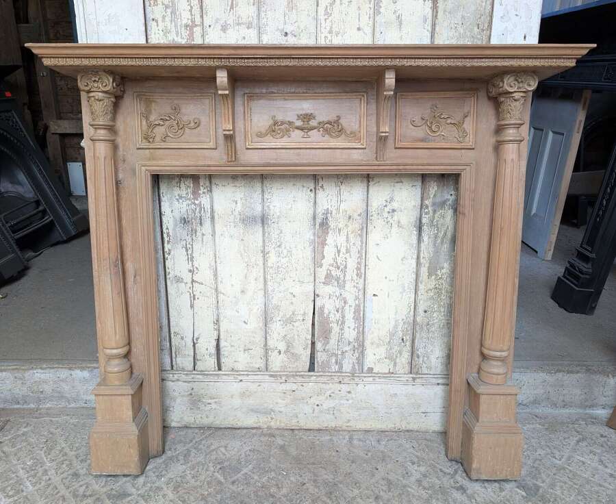FS0480 A LARGE ORNATE RECLAIMED PINE AND GESSO FIRE SURROUND C.1920