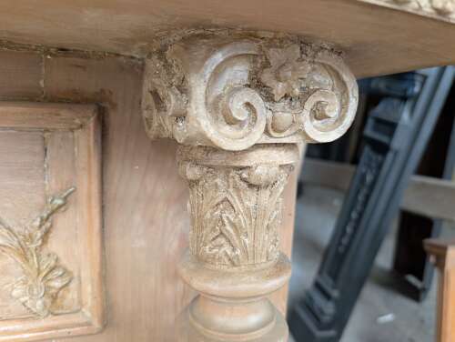 FS0480 A LARGE ORNATE RECLAIMED PINE AND GESSO FIRE SURROUND C.1920