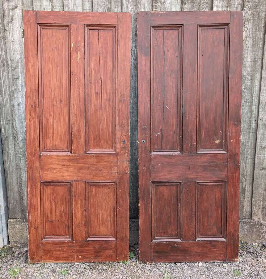 DP0585 TWO MATCHING 4 PANEL PAINTED PINE DOORS COULD BE USED TO MAKE PAIR