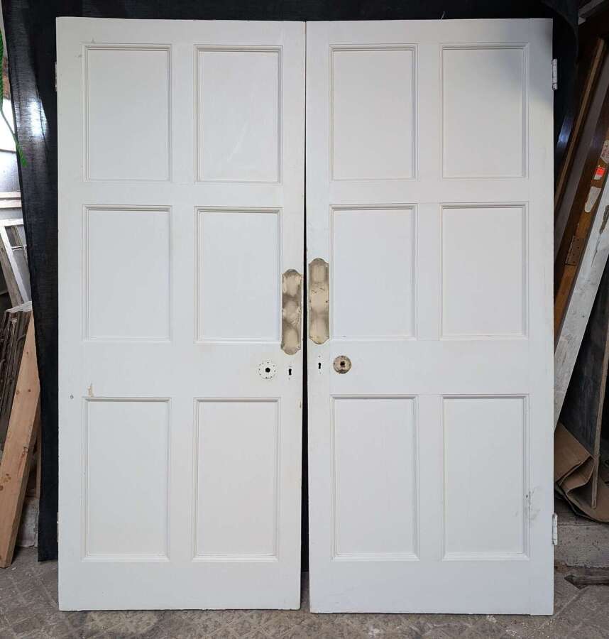 DP0587 TWO MATCHING 6 PANEL PAINTED PINE DOORS COULD BE USED TO MAKE PAIR
