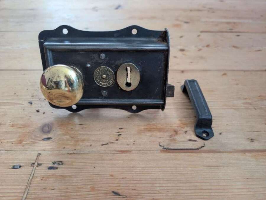 M2386 RECLAIMED ANTIQUE RIM LOCK / KEEP / HANDLES INTERNAL USE LEFT / RIGHT HAND