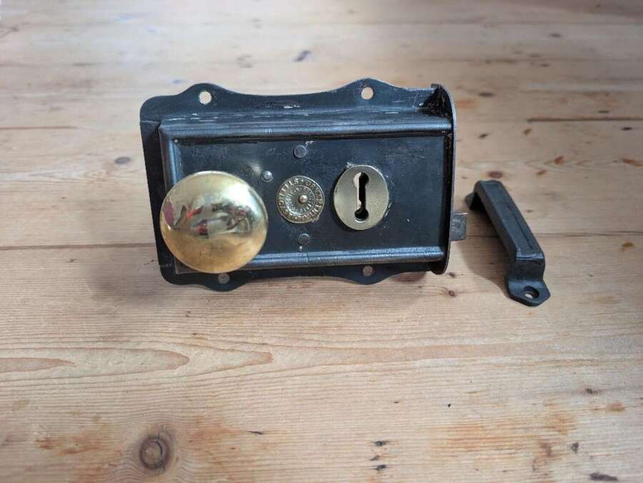 M2387 RECLAIMED ANTIQUE RIM LOCK / KEEP / HANDLES INTERNAL USE LEFT / RIGHT HAND