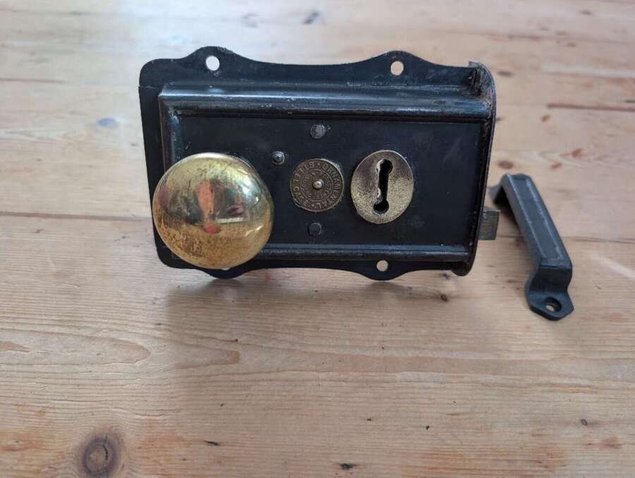 M2389 RECLAIMED ANTIQUE RIM LOCK / KEEP / HANDLES INTERNAL USE LEFT / RIGHT HAND