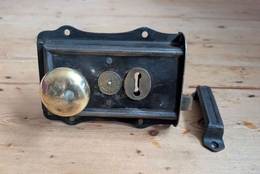 M2390 RECLAIMED ANTIQUE RIM LOCK / KEEP / HANDLES INTERNAL USE LEFT / RIGHT HAND